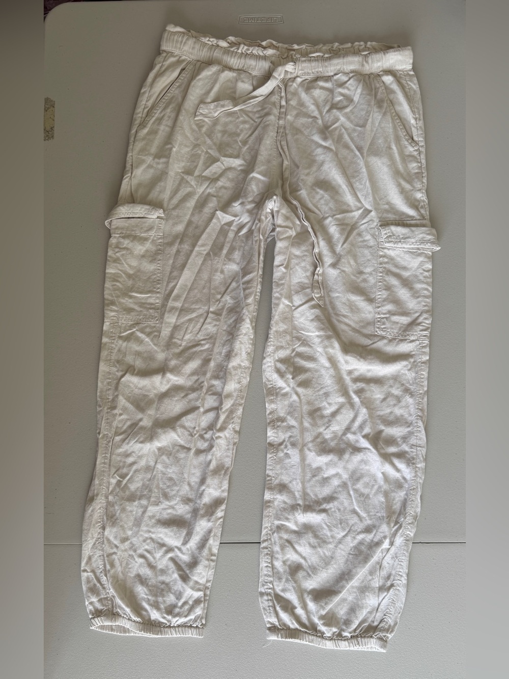 Aerie Linen Blend Cargo Jogger Pants Cream Off White Sand Medium M